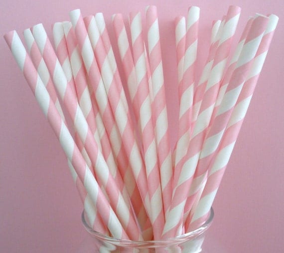 30 Pink Stripe Paper Straws with "Free" Blank Printable Pennants