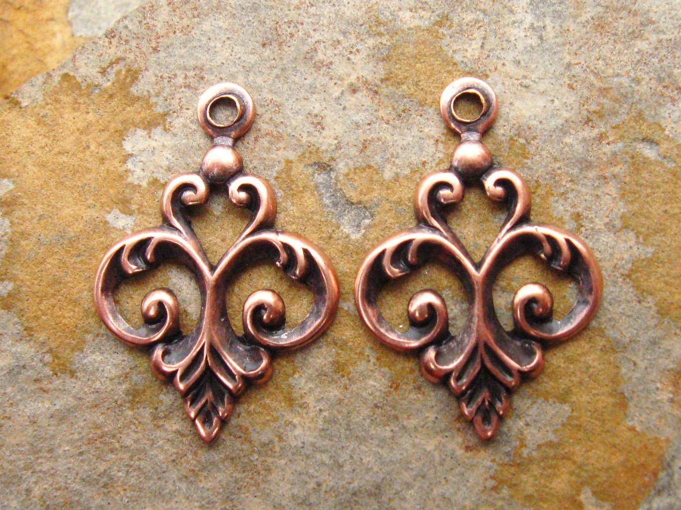 4 Antique Copper Fancy Fleur Drop 5mm x 20mm Trinity Brass Co. - LOW SHIPPING