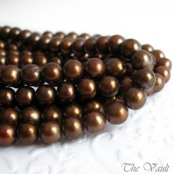 Pearls, rounded potato, chocolate brown, 6mm, 16 inch full strand