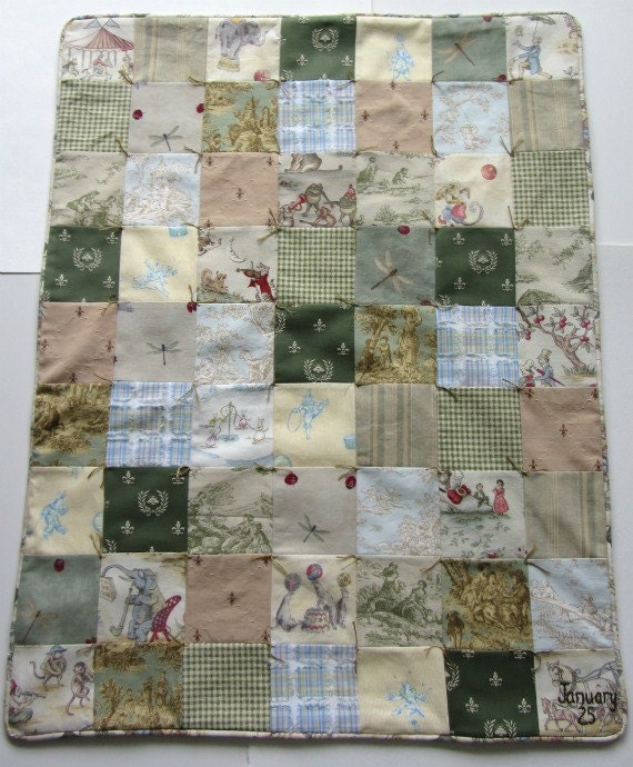 Patchwork  Baby Quilt with Custom Hand Embroidery by Dolce Dreams