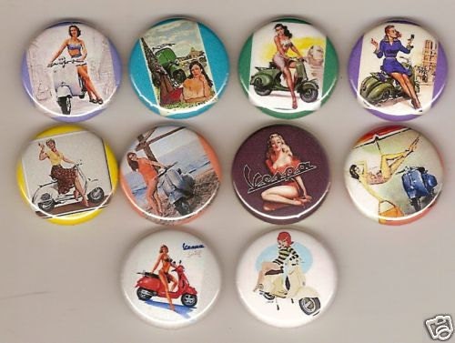 Vespa Scooter Pin up Girls Pinback Buttons Badges Pins