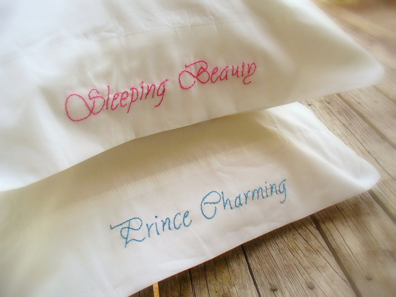 Embroidered PillowCases Sleeping Beauty and Prince Charming  King