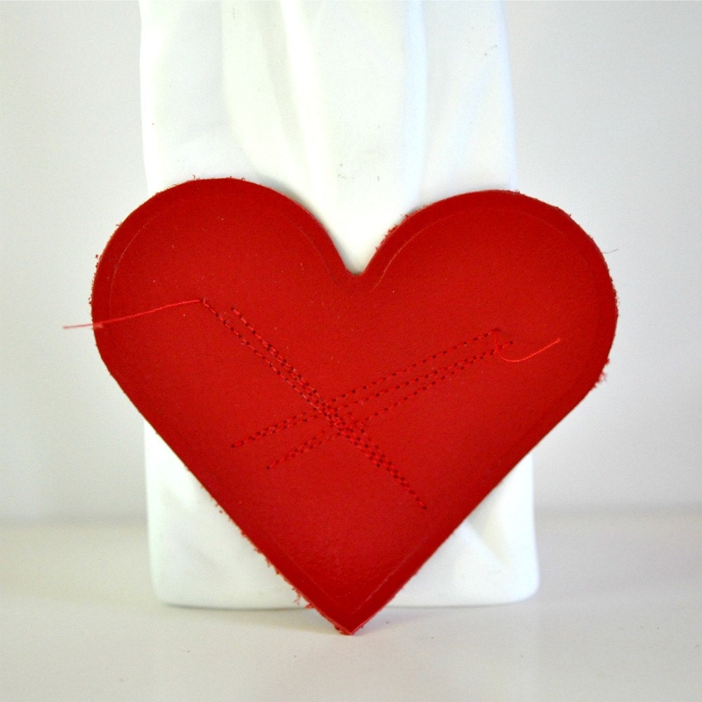 Red Leather LOVE Heart Patches