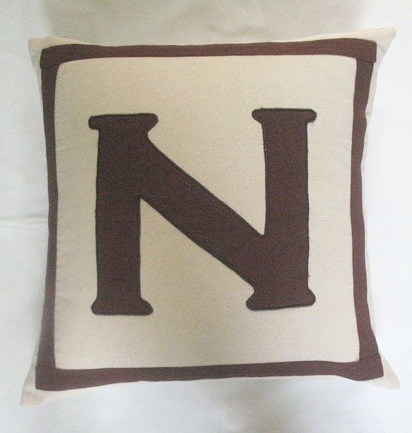 cream and brown custom made monogram initial pillows -18 inches