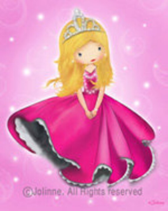 children wall art , Princess pink room decor , nursery art print for girl digital illustration reproduction