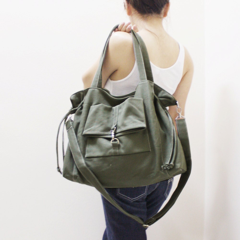 EZ Canvas Bag in Army Green-Double Strap Shoulder Bag / Tote / Cross Body Messenger