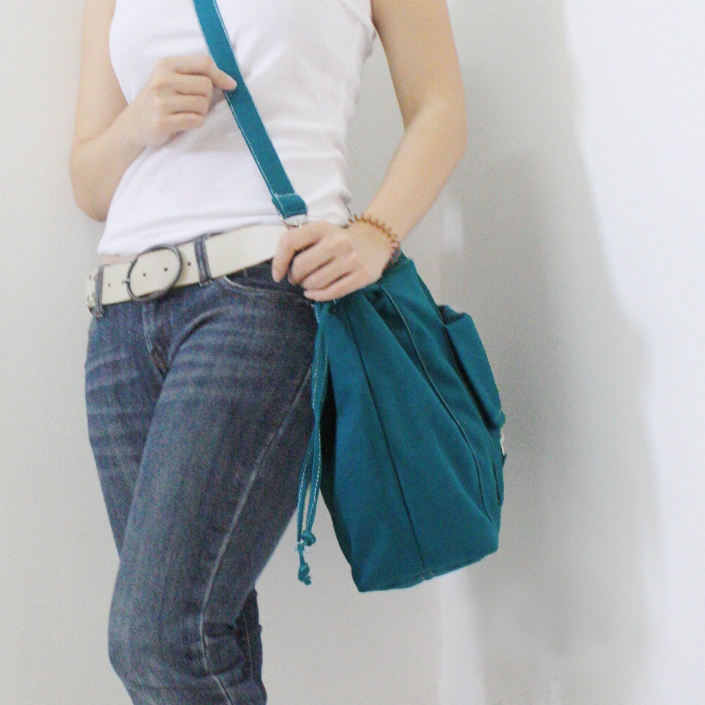 EZ Canvas Bag in Dark Teal - Double Strap Shoulder Bag/Tote/CrossBody Messenger
