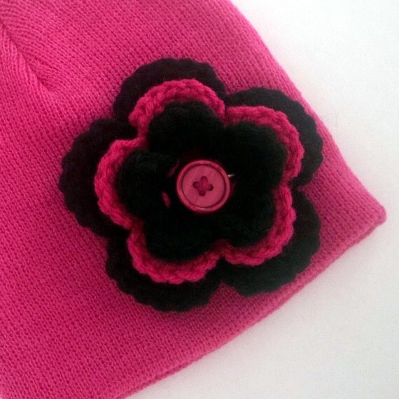 Infant Beanie With Crocheted Flower Pin
