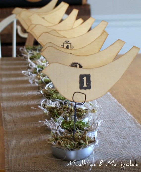 Set of 12 Vintage Style Birds Nest table numbers, Ready to Ship, shabby chic, rustic, farmhouse, woodland