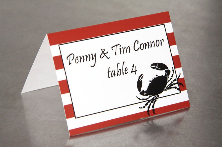 Wedding Place Cards Crab and Stripe Escort Cards Custom Designed