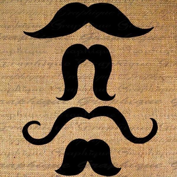 MUSTACHES Digital Collage Sheet Download Burlap Fabric Transfer 4 Mustache Styles Humorous Funny Iron On Pillows Totes Tea Towels No.3425