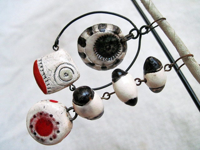 The Good in You. Asymmetrical Dangles with Ceramic Art Beads.