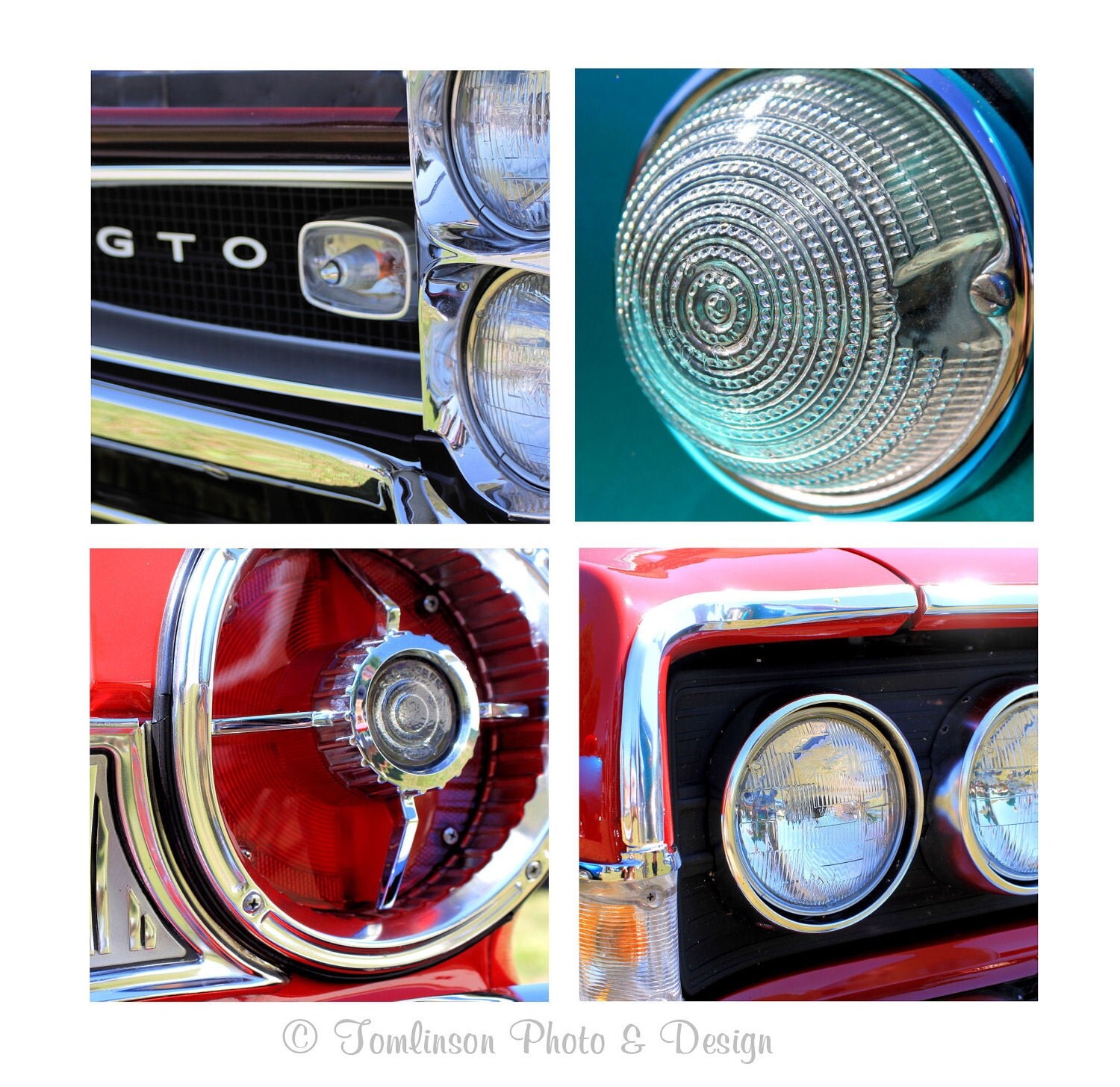 Classic Car Garage Wall Art Decor for Men, Set of Four 5x5 Photography Prints