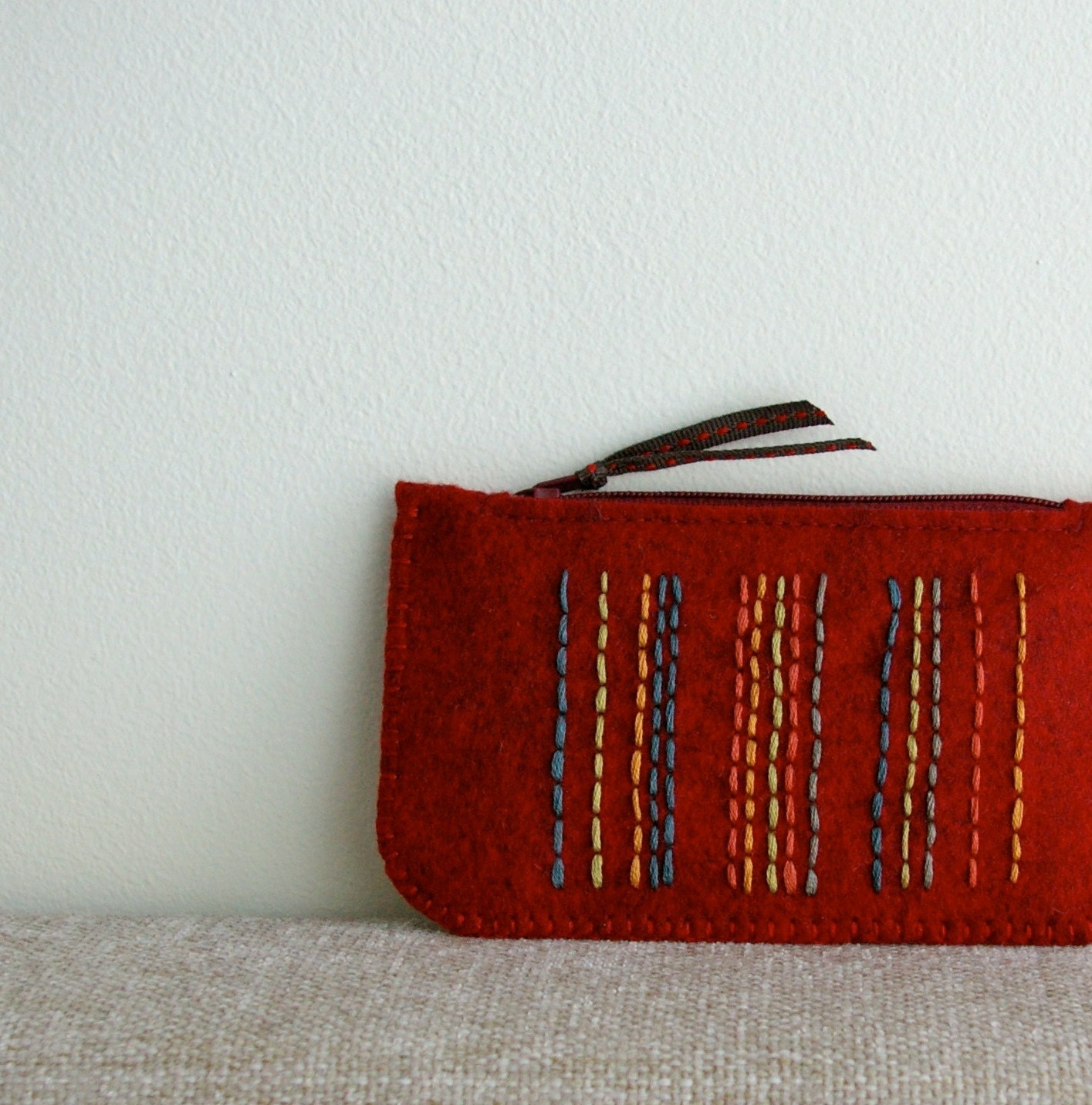Cajun in Spice Market: Made To Order Hand Embroidered Wool Felt Coin Purse or iPhone Cozy by LoftFullOfGoodies