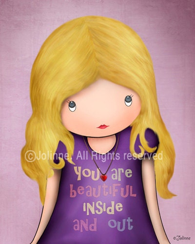Famous quote children art print for girls room or nursery , you are beautiful inside and out , purple children room art
