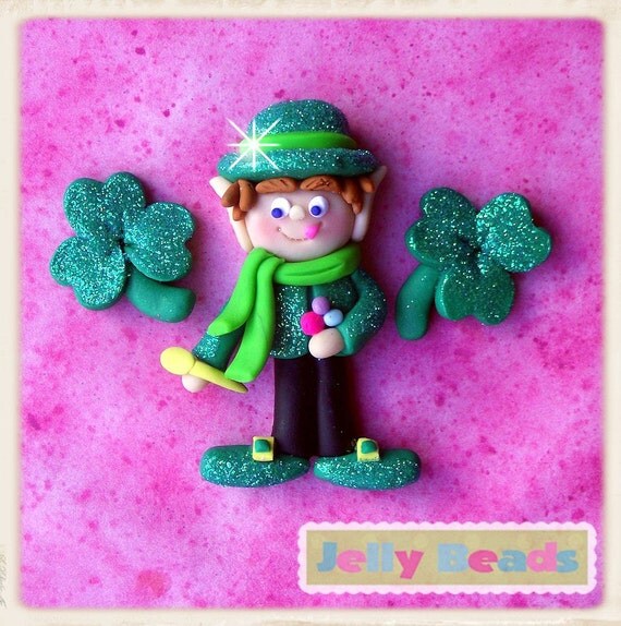 Lucky Leprechaun polymer clay bead/charm/bow center
