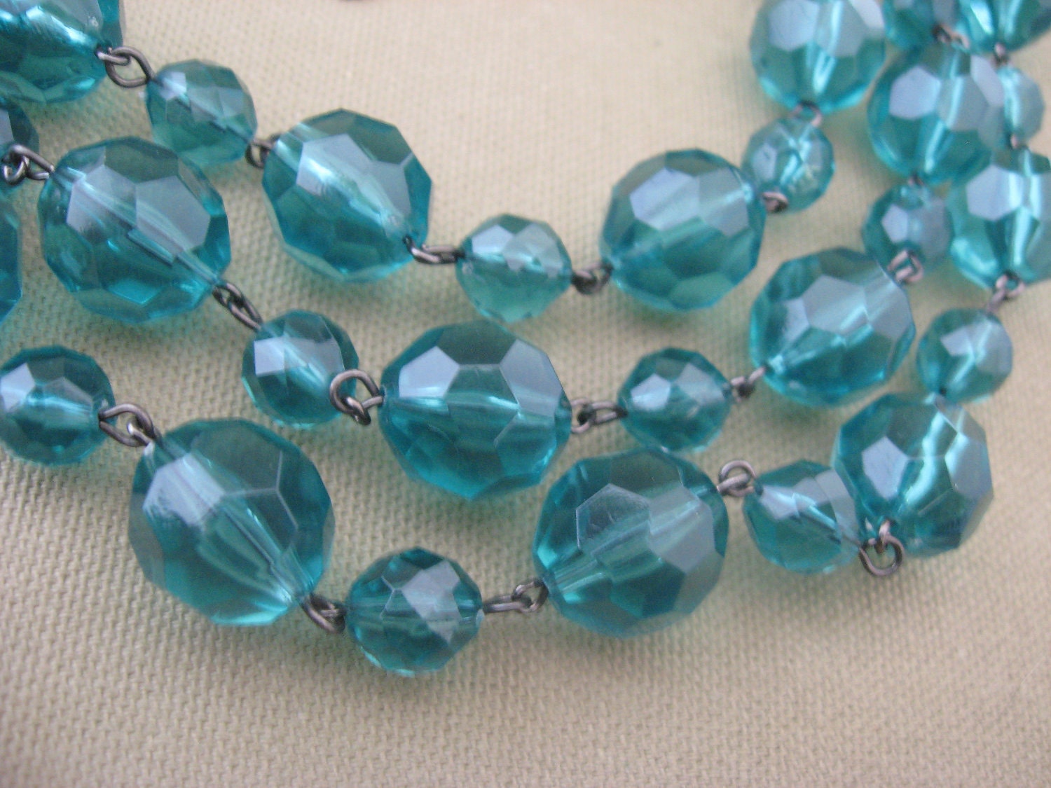 Teal Blue Crystal Black Chain Necklace Multi Strand Set