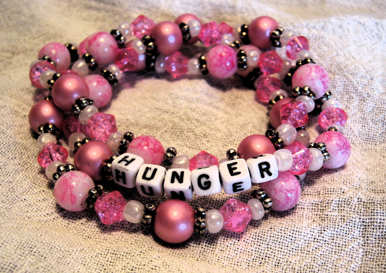 Pink and Silver Glass Bead Hunger Bracelet
