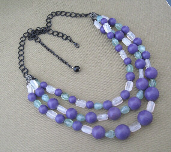 Purple Bead Necklace Triple Strand