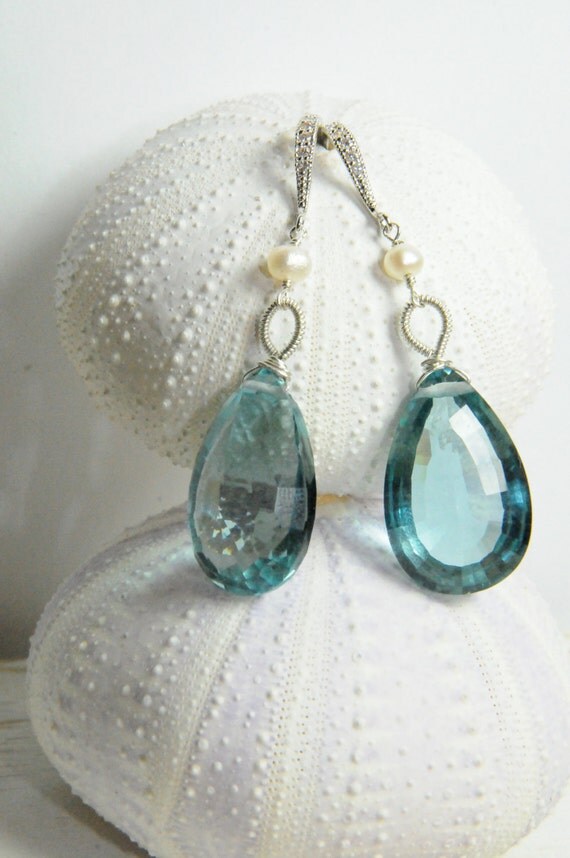 Apatite and Diamond Earrings in Sterling Silver:) Bridal Earring Collection, Spring 2012 Collection