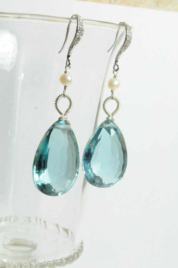 Apatite and Diamond Earrings in Sterling Silver:) Bridal Earring Collection, Spring 2012 Collection