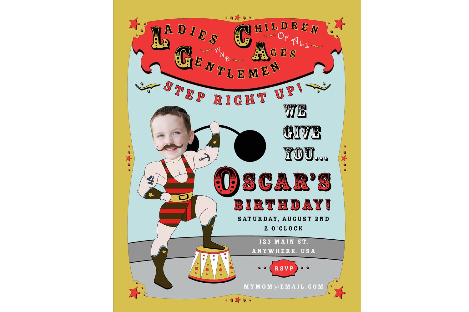 Circus Invitation:  4x6 Strongman