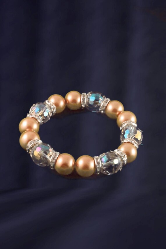 Gold Glass Pearls with Irredescent Crystals