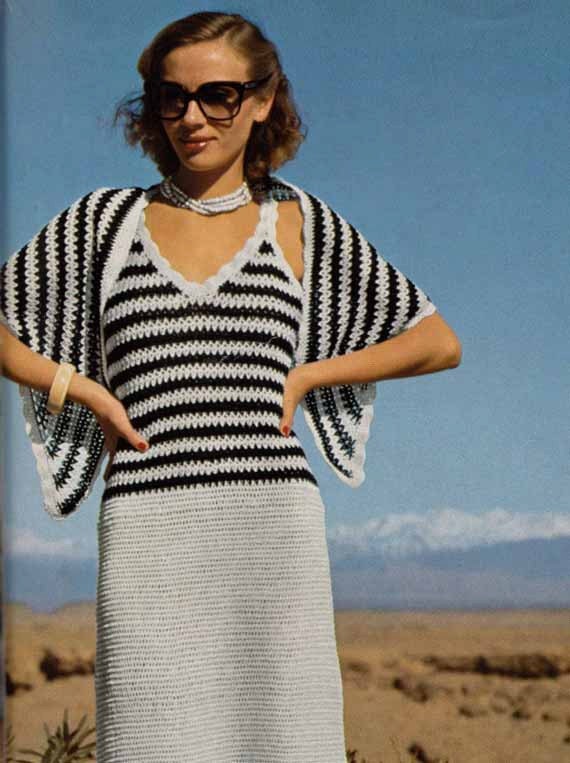 Vintage Crochet Pattern Pdf 1970s DRESS CAMISOLE SCARF long or short dress