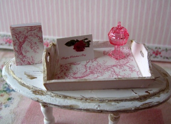 Mini  pink toile tray and Valentines Day gift set