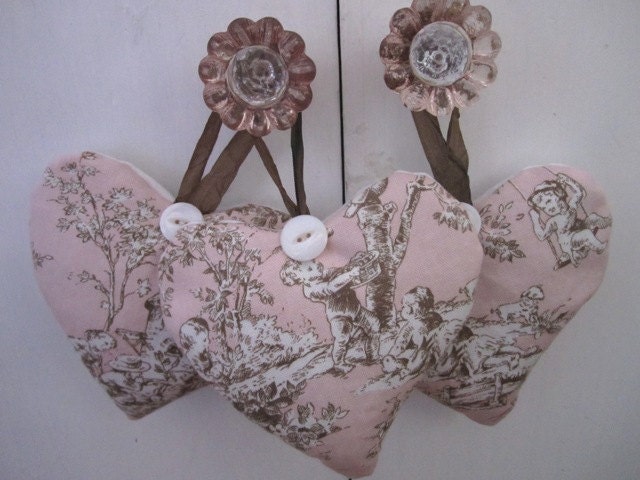 Set of 3 Shabby Toile Organic Lavender Sachets