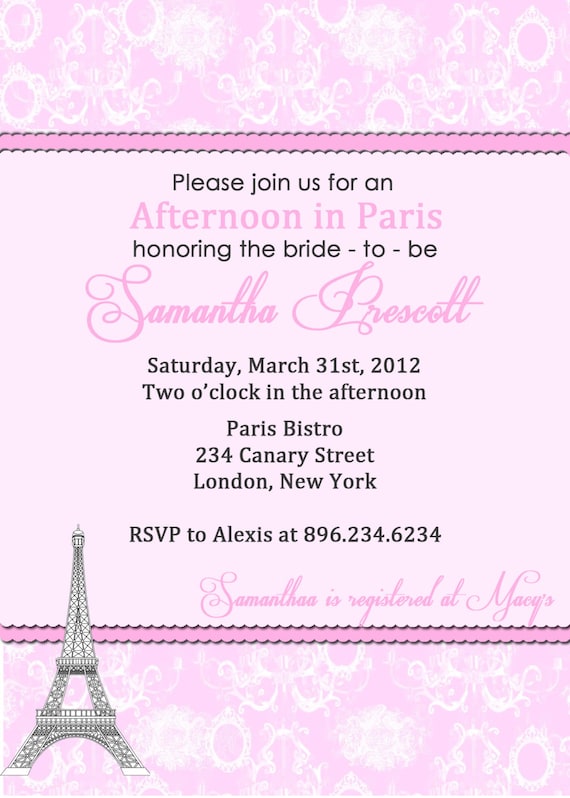 Paris Invitation Bridal shower invite birthday invitation wedding 
