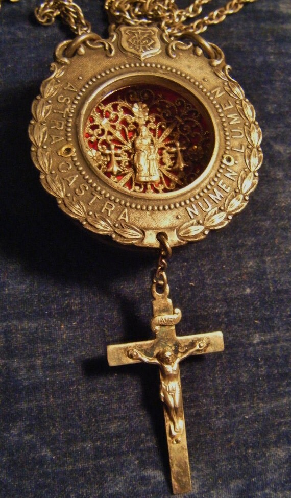 Reliquary necklace ex voto case locket madonna ornate filigree sterling religious mini shrine rosary cross antique assemblage