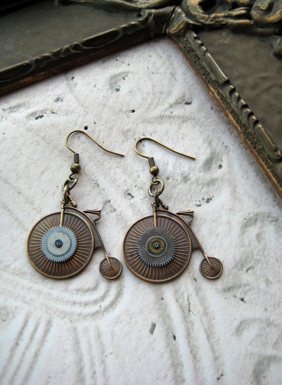 BOGO Sale Steampunk Antique Bicycle Earrings old fashioned VICTORIAN Bike vintage watch parts