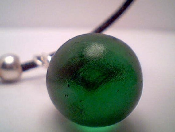 Genuine rare green beach sea glass marble pendant handmade necklace