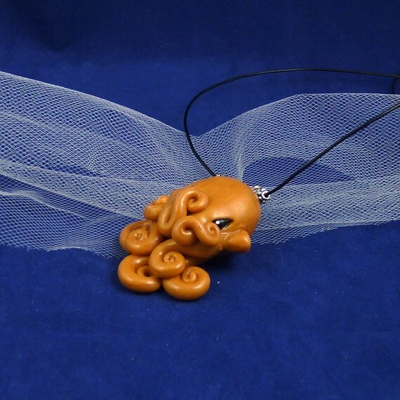 Brass Octopus Necklace - Handmade Polymer Clay Jewelry