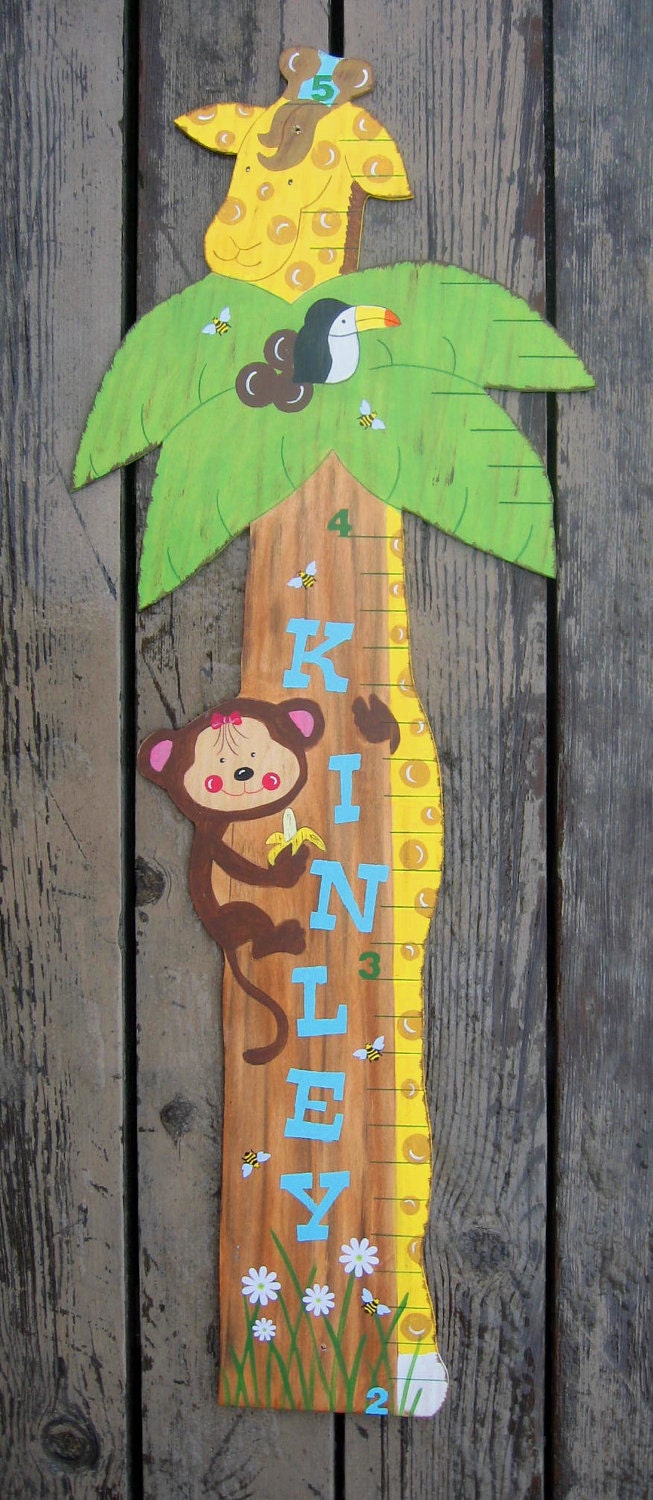 Jungle Animals - Growth Chart - Giraffe - Monkey - Tucan - Personalized - Custom - Eco Friendly