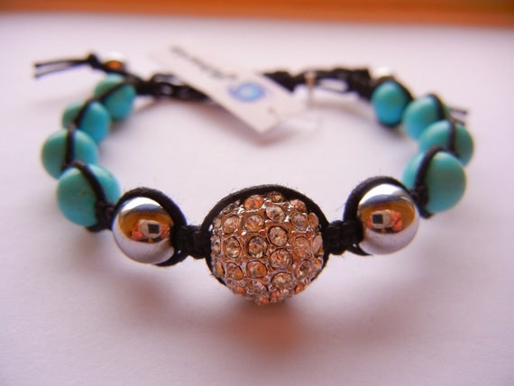 Crystal Pave / Hematite / Turquoise Blue Magnesite Bracelet
