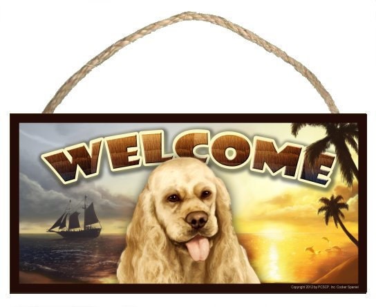 Cocker Spaniel Summer Season 10" x 5" Wooden Welcome Sign