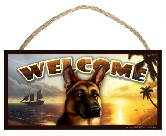 German Shepherd Summer Season 10" x 5" Wooden Welcome Sign