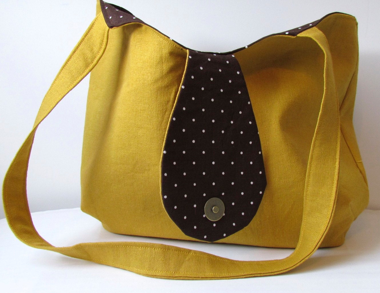 Honey Linen and Brown Polka Dot Lining Shoulder Bag