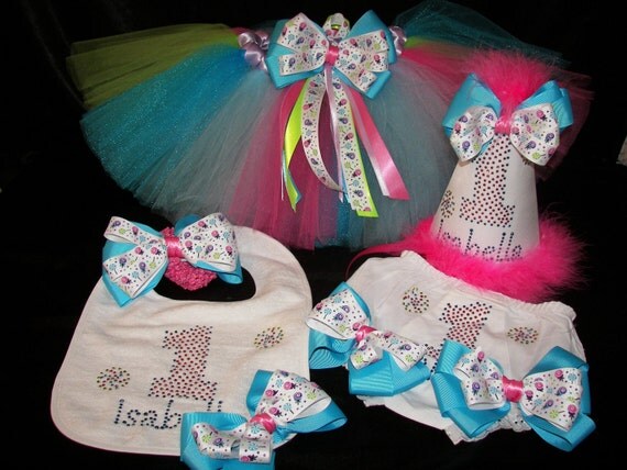 Bling 1st Birthday Set--Party Hat, Diaper Cover, and Bib Included--Unique and Colorfull--You choose the design