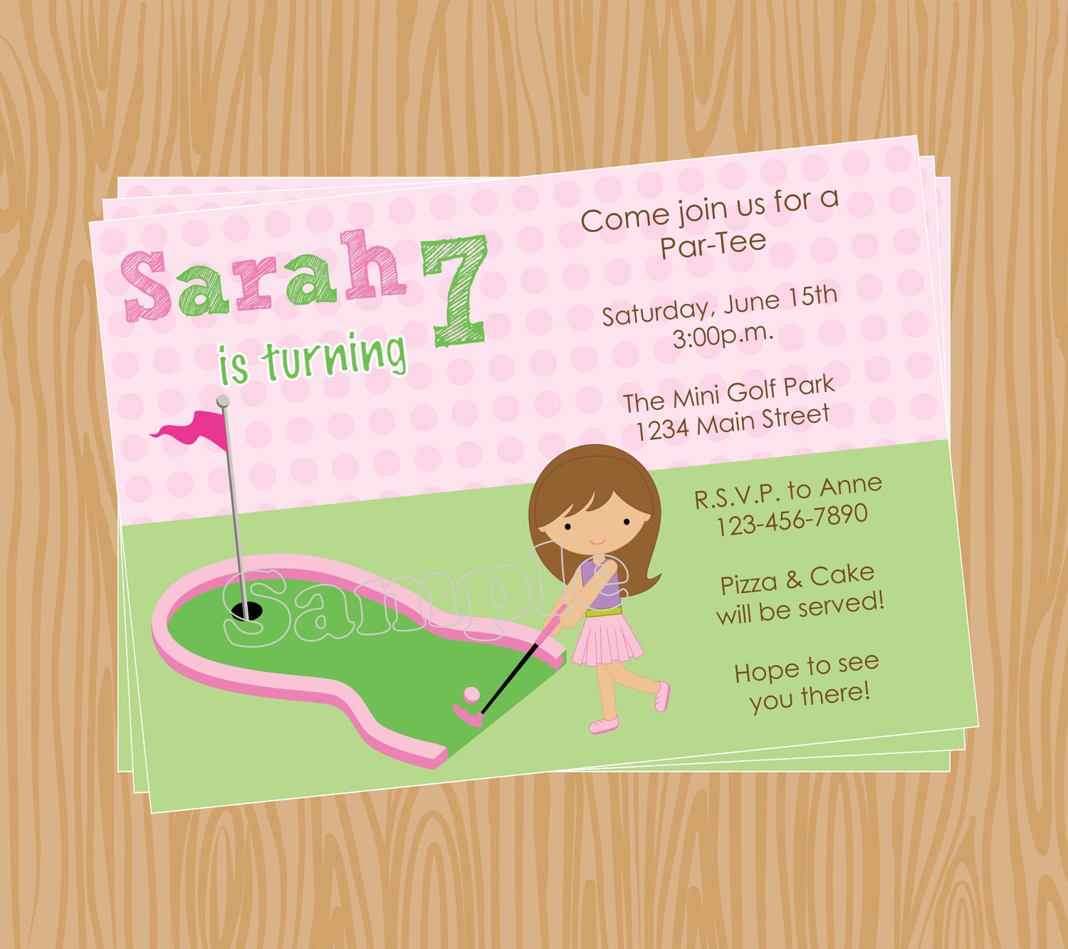 Printable Girl Mini Golf Birthday Invitation-DIY- Coordinating Items available-thank you card, Cupcake toppers, etc  150