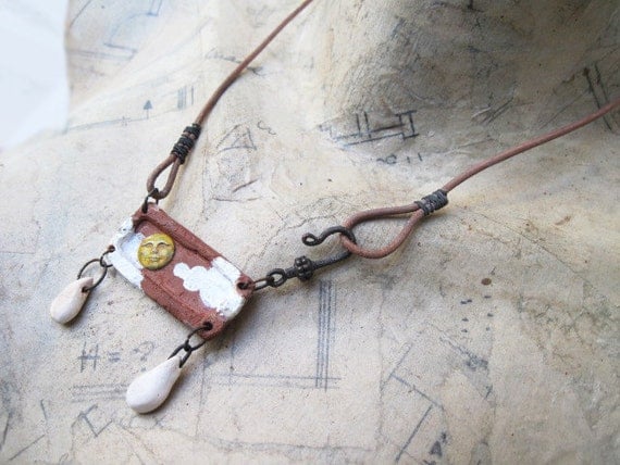 Sky. Rustic Ceramic Assemblage Choker. Sun Cloud Rain.