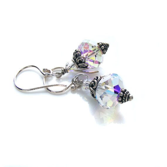 Ice Crystal Earrings. Sterling silver & Swarovski crystal drop earrings - wedding, bridal and bridesmaid jewelry