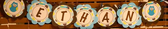 Blue Owl Baby Shower  Boy Birthday Party Personalized  Name Banner