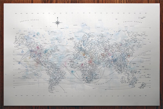 Typographic World Map with Watercolor