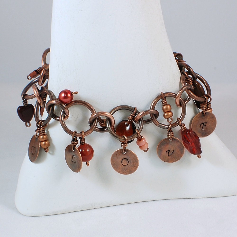Copper Charm Bracelet, Inspiration Bracelet, Charm Bracelet, Word Bracelet, Valentine Bracelet