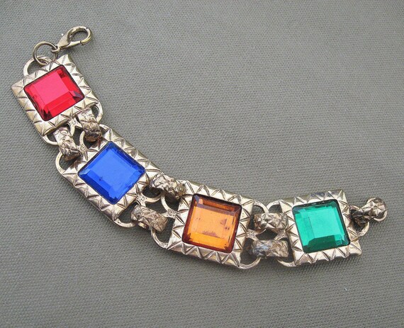 Vintage Multi Color Mirror Glass Chunky Bracelet