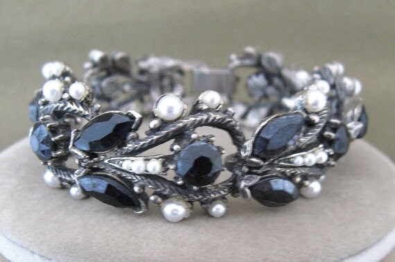 Florenza Signed Bracelet Vintage Rhinestone Chunky