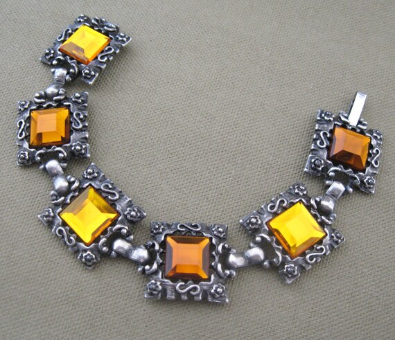 Vintage Honey Topaz Bracelet Chunky Glass